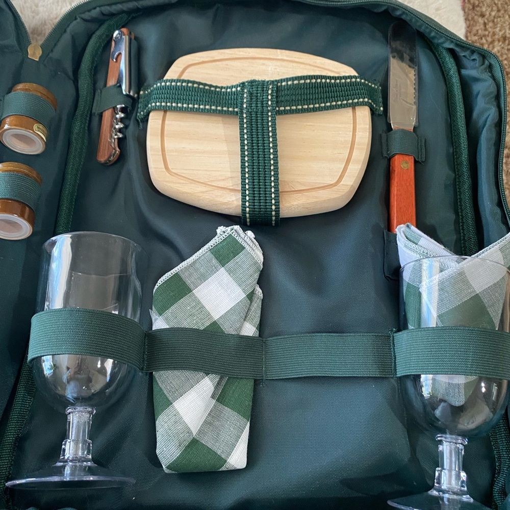 “Picnic at Ascot” Backpack picnic for 2. Fully stocked with utensils.
